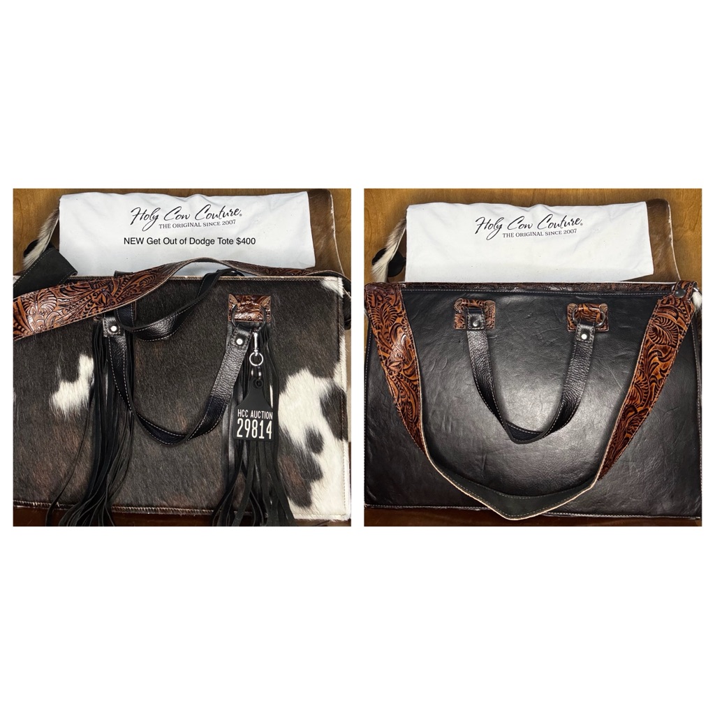 Hcc Black And Brown Leather Tote With Structured Design